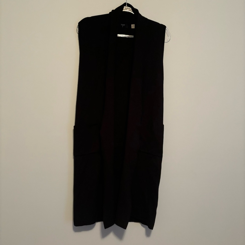Tahari Women’s Black Sleeveless Open Long Duster Cardigan Size Small Petite